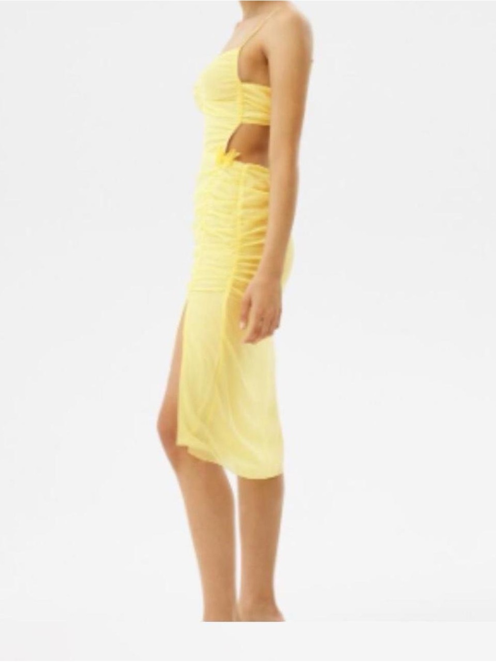 Bershka Yellow Ruched Midi Dress with Side Cutout